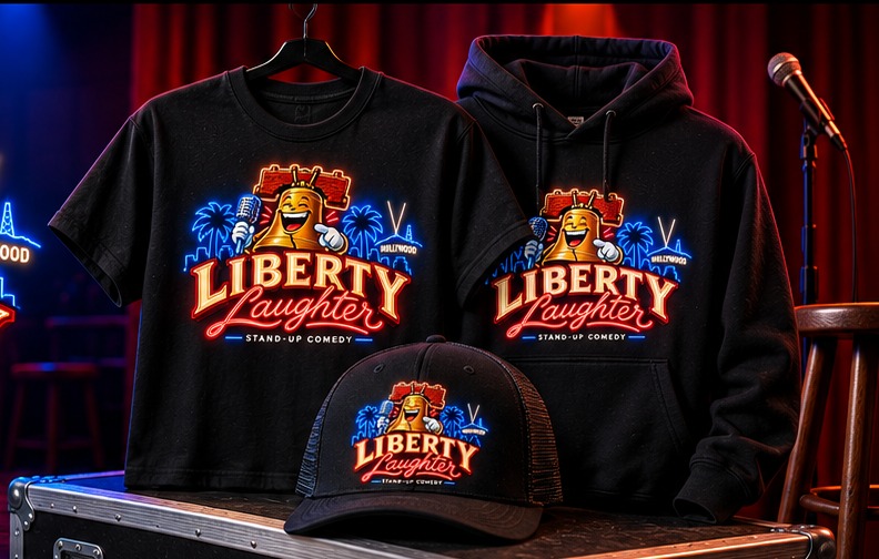 Liberty Laughter tee, hoodie and trucker hat