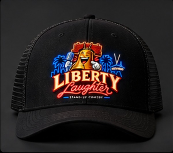 Liberty Laughter Trucker Hat with the approved Liberty Laughter logo